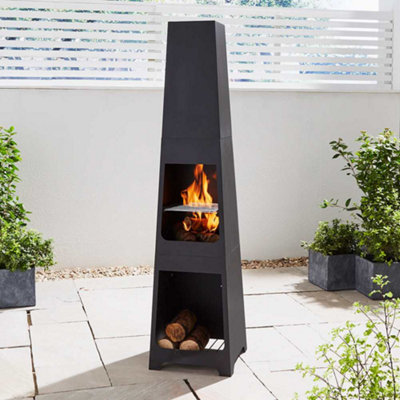 Tall Black Steel Chiminea 150cm