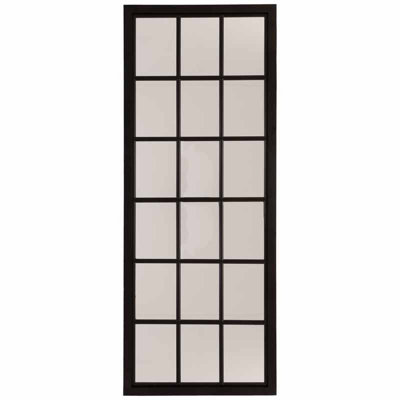 Tall Black Wooden Window Mirror - Decorative - L4 x W70 x H180 cm