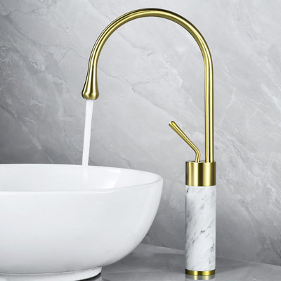 Tall Body Gold Bathroom Basin Faucet With Marble