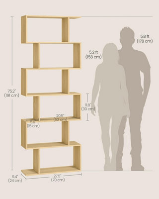 Tall Bookcase, Open Display Shelf Unit, Modern Room Divider, Freestanding Storage Organizer, Natural Oak