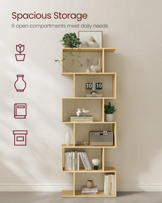 Tall Bookcase, Open Display Shelf Unit, Modern Room Divider, Freestanding Storage Organizer, Natural Oak