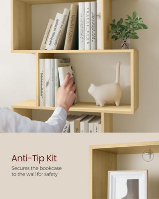 Tall Bookcase, Open Display Shelf Unit, Modern Room Divider, Freestanding Storage Organizer, Natural Oak