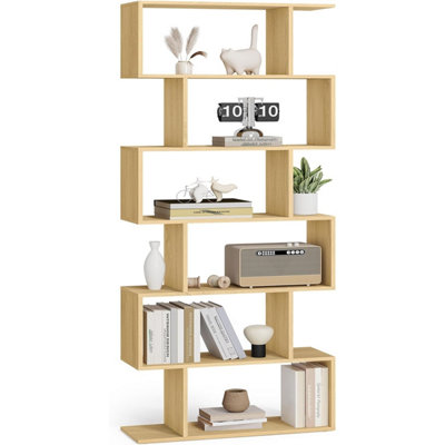 Tall Bookcase, Open Display Shelf Unit, Modern Room Divider, Freestanding Storage Organizer, Natural Oak