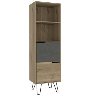 tall bookcase with 2 doors, bleached pine & stone effect, Manhattan range