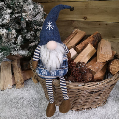Tall Christmas Gnome Gonk Nordic Decoration Blue Body Hat Bell Dangly Legs 48cm
