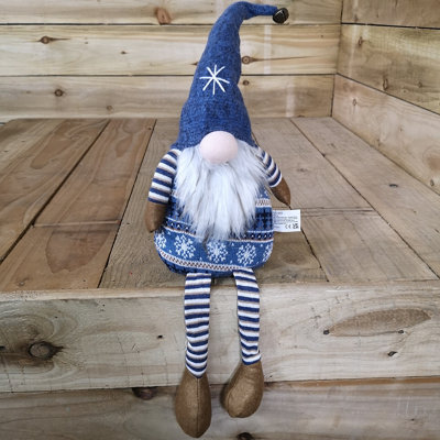 Tall Christmas Gnome Gonk Nordic Decoration Blue Body Hat Bell Dangly Legs 48cm