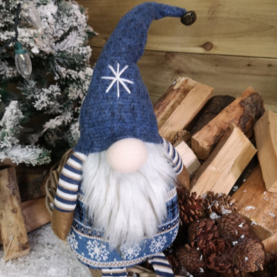 Tall Christmas Gnome Gonk Nordic Decoration Blue Body Hat Bell Dangly Legs 48cm - 3