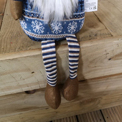Tall Christmas Gnome Gonk Nordic Decoration Blue Body Hat Bell Dangly Legs 48cm - 4