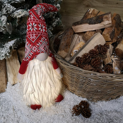 Tall Christmas Light Up Gnome Gonk Nordic Decoration White Body Red Hat Sitting 63cm