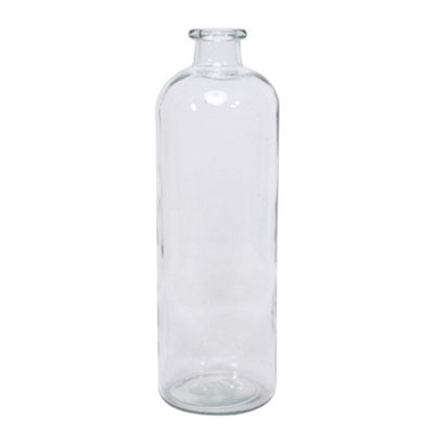 Tall Clear Glass Decorative Bottle. Ideal for Tall Stemmed Flowers. Height is 33 cm