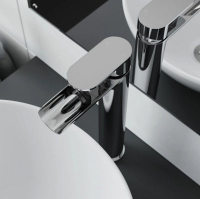 Tall Countertop Waterfall Basin Mixer Tap Bathroom High Rise Sink ...