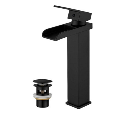 Tall Countertop Waterfall Bathroom Basin Mixer Tap with Popup Waste ...