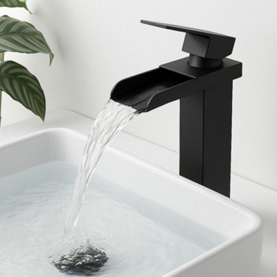 TALL COUNTERTOP WATERFALL BATHROOM BASIN MIXER TAP WITH POPUP WASTE ...
