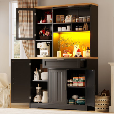Tall Display Cabinet with App-Controlled LED Lighting, White & Black