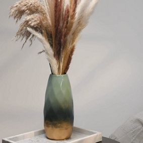 Tall Flower Vase Modern Green Gold Pottery Geometric Decorative Ceramic Vase