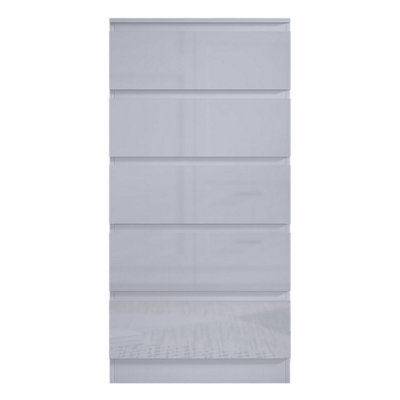 Tall High Gloss White 5 Drawer Chest Of Drawers