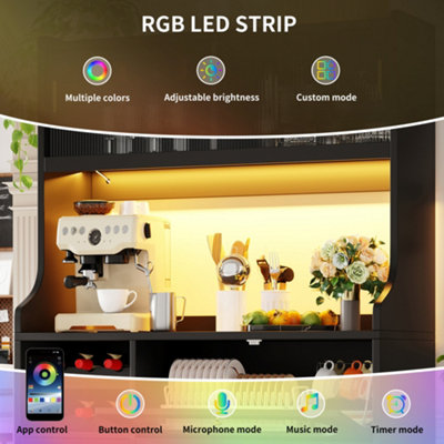 Tall Kitchen Cabinet 120cm with App-Controlled RGB LED, Glass Sliding ...