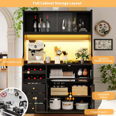 Tall Kitchen Cabinet 120cm with App-Controlled RGB LED, Glass Sliding ...