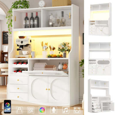 Tall Kitchen Cabinet 120cm with App-Controlled RGB LED, Glass Sliding ...