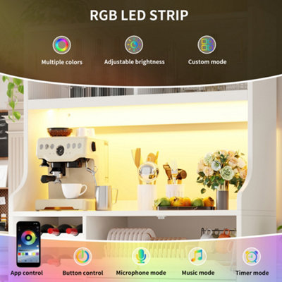 Tall Kitchen Cabinet 120cm with App-Controlled RGB LED, Glass Sliding ...