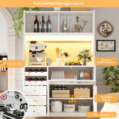 Tall Kitchen Cabinet 120cm with App-Controlled RGB LED, Glass Sliding ...