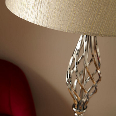 Tall Living Room Silver Metal Twist Detail Floor Lamp
