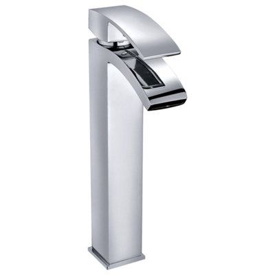 Tall Luxury Modern High Rise Curve Mono Basin Mixer - Chrome