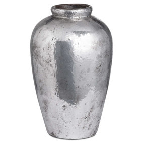 Tall Metallic Vase - Ceramic - L28 x W28 x H45 cm - Silver