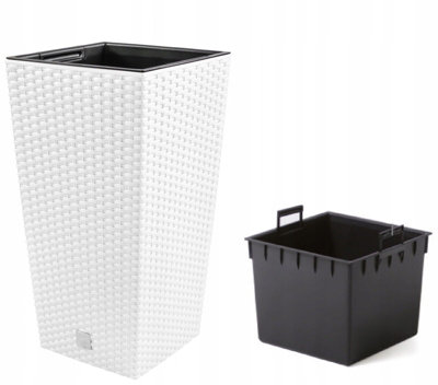 Tall Planter Plant Flower Pot Outdoor Garden Weatherproof with Insert Rattan White 61cm
