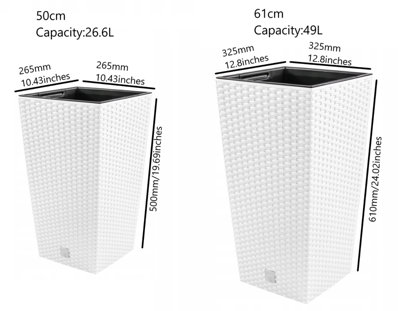 Tall Planter Plant Flower Pot Outdoor Garden Weatherproof with Insert Rattan White 61cm - 3
