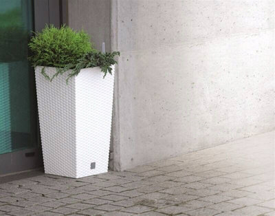 Tall Planter Plant Flower Pot Outdoor Garden Weatherproof with Insert Rattan White 61cm - 5