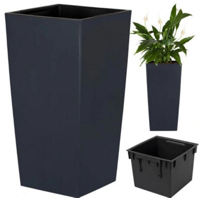 Tall Planter Plant Pot Flower with Insert Indoor Outdoor Garden Patio Home Large Anthracite H32.5cm W17cm