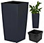 Tall Planter Plant Pot Flower with Insert Indoor Outdoor Garden Patio Home Large Anthracite H50cm W26.5cm
