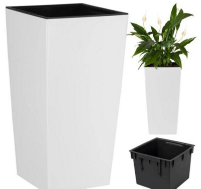 Tall Planter Plant Pot Flower with Insert Indoor Outdoor Garden Patio Home Large White H32.5cm W17cm