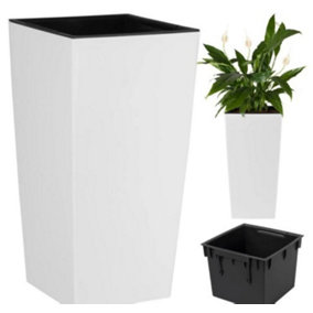 Tall Planter Plant Pot Flower with Insert Indoor Outdoor Garden Patio Home Large White H50cm W26.5cm
