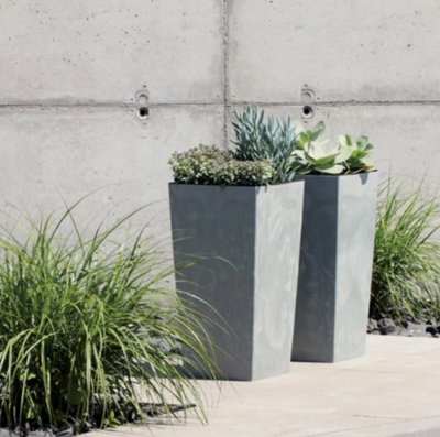 Tall Planter Plant Pot Square Concrete Effect Flower Indoor Outdoor Garden Patio H75cm/W40cm Anthracite