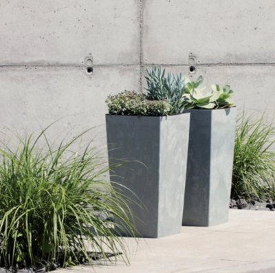 Tall Planter Plant Pot Square Concrete Effect Flower Indoor Outdoor Garden Patio H75cm/W40cm Marengo/Grey