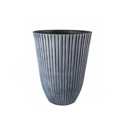 Tall Ribbed Ceramic Effect Planter 36cm - Modern Textured Indoor ...