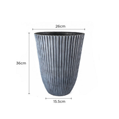 Tall Ribbed Ceramic Effect Planter 36cm - Modern Textured Indoor ...