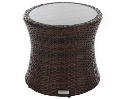 Tall Round Rattan Side Table in Chocolate Brown