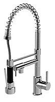 Tall Side Action Handle Kitchen Tap Rinser & Pan Filler - Chrome/Black - Balterley