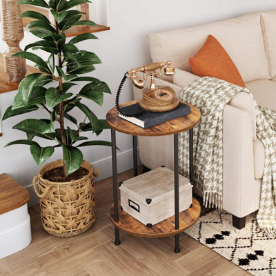 Tall Sofa Side Table Small Round Coffee Table with Storage Industrial Telephone Table for Small Space