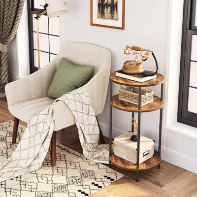 Tall Sofa Side Table, Small Round Coffee Table with Storage, Industrial Telephone Table for Small Space, Bedside Table,