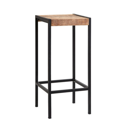 Tall Square Bar Stool made from Reclaimed Metal and Solid Wood