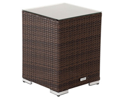 Tall Square Rattan Side Table in Chocolate Brown