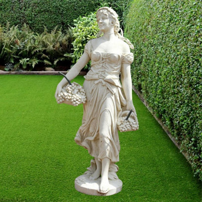 Tall Stone Cast Lady Carrying Baskets of Grapes Fountain Statue | DIY ...