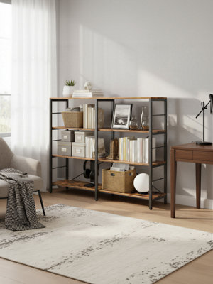 Tall Storage Rack, Industrial Style Bookcase, 4-Tier Shelving Unit for ...