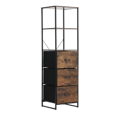 Tall Wooden Freestanding Storage Cabinet with 3 Drawers and 2 Open Shelves 155cm(H)