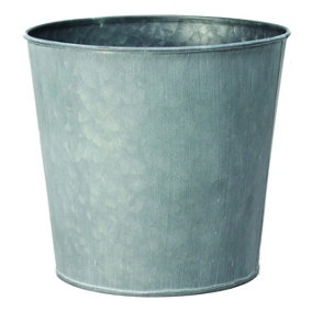 Tall Zinc Vase - Rustic Design Metal Planter for Real or Artificial Plants & Grasses - Measures H18 x 19cm Diameter
