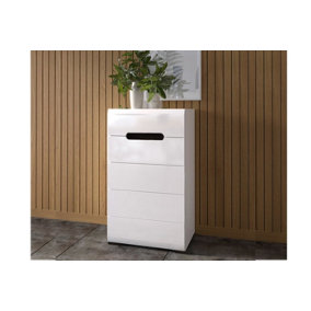 Tallboy Tall Drawers Chest of 5 Drawers Bedroom Living Room Storage Soft Close Black White Gloss Azteca
